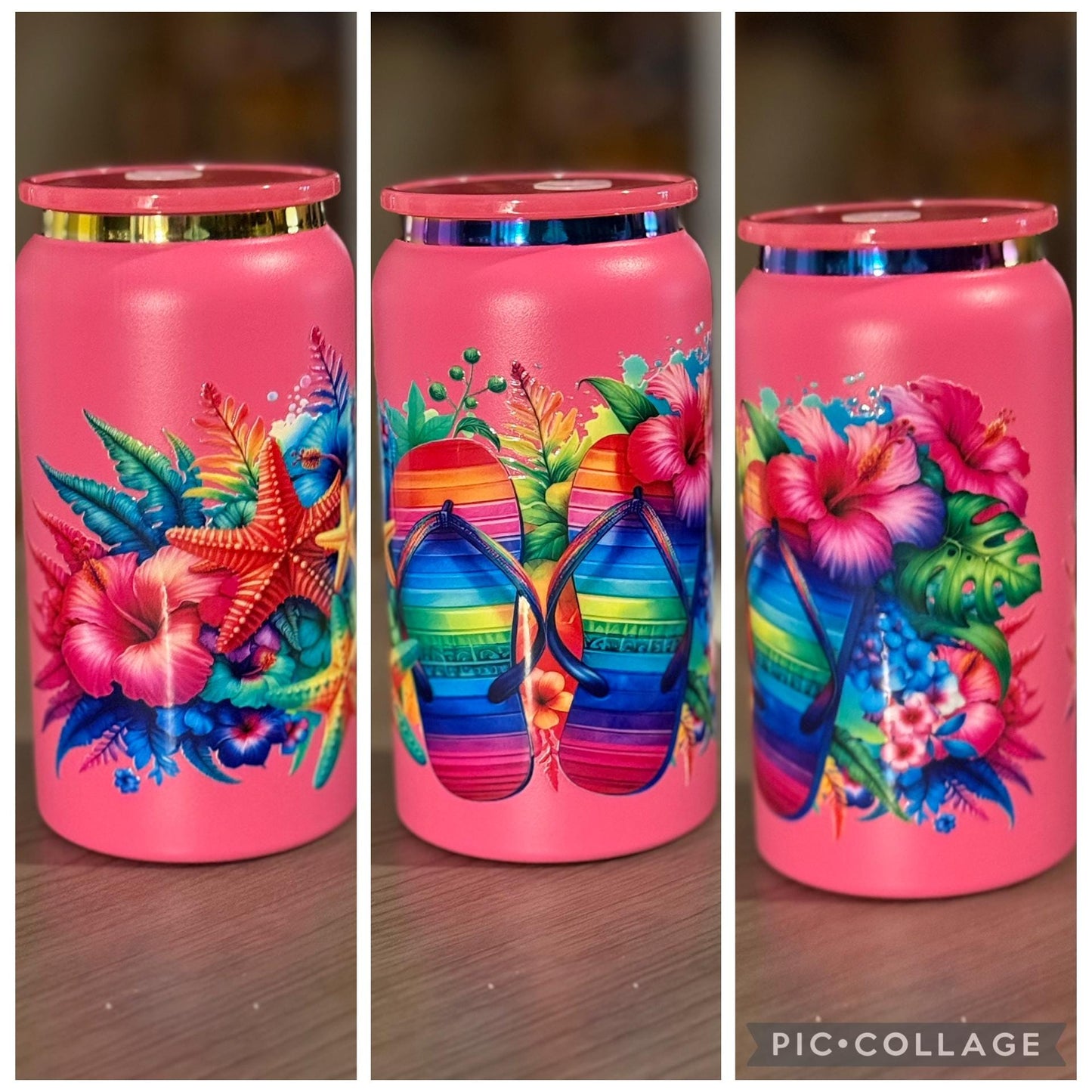 Tropical Flip-Flop Beach 16oz. Can Shaped Tumbler Summer Drink Holder