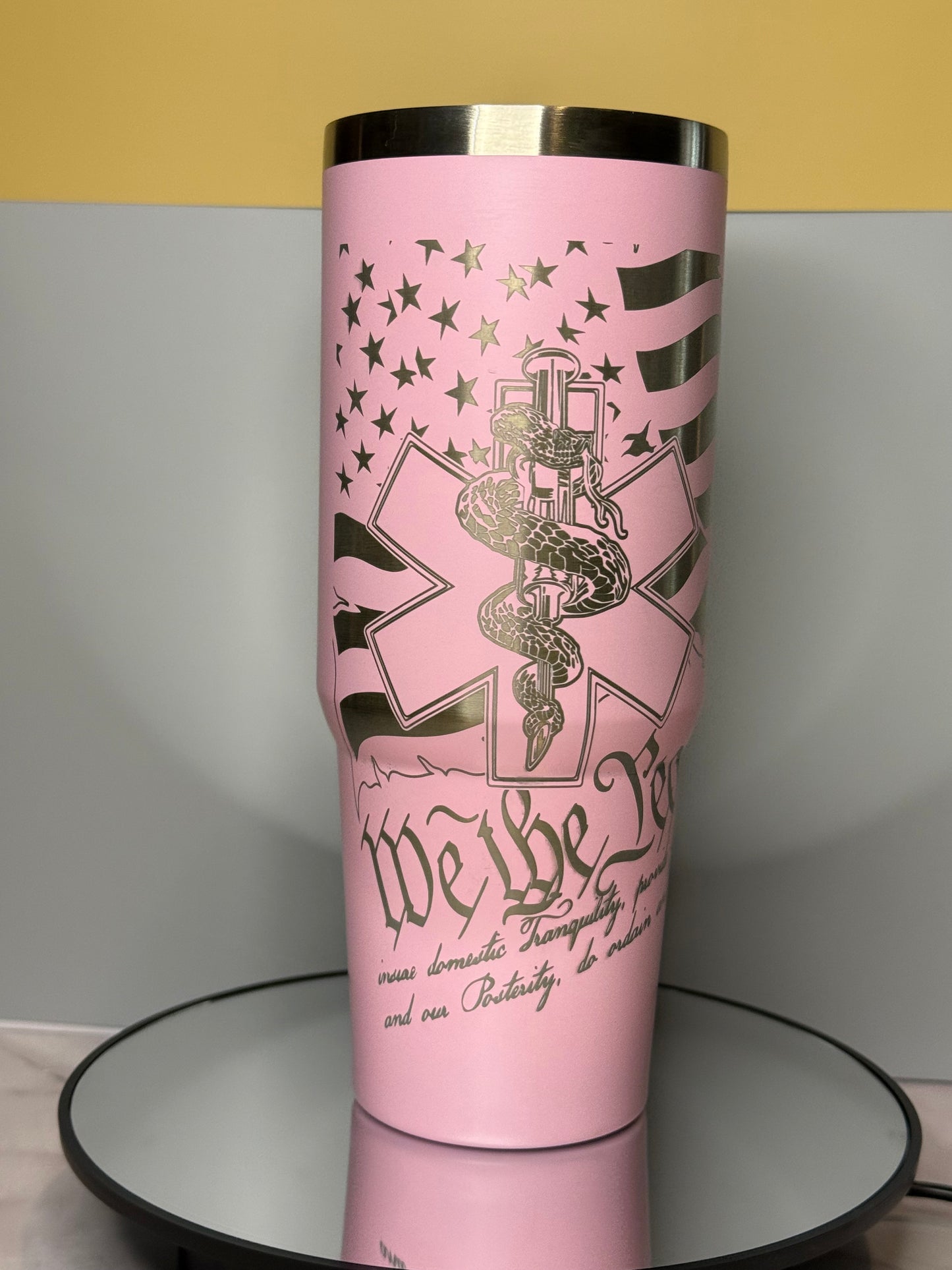 32oz. Pink engraved EMS "We the People" tumbler